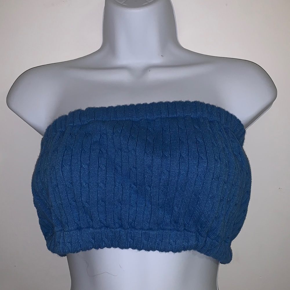Blue Sweater Knit Crop Top